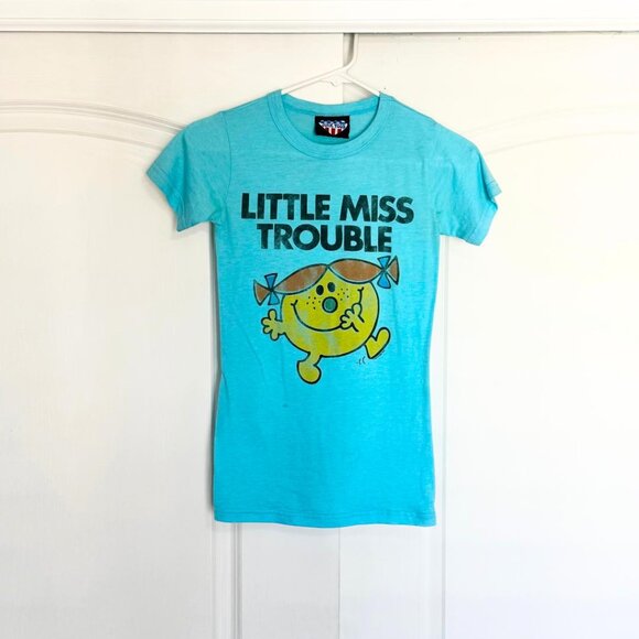 Vintage Turquoise "Little Miss Trouble" Fitted Graphic T-Shirt Top, Size Small - Picture 4 of 7